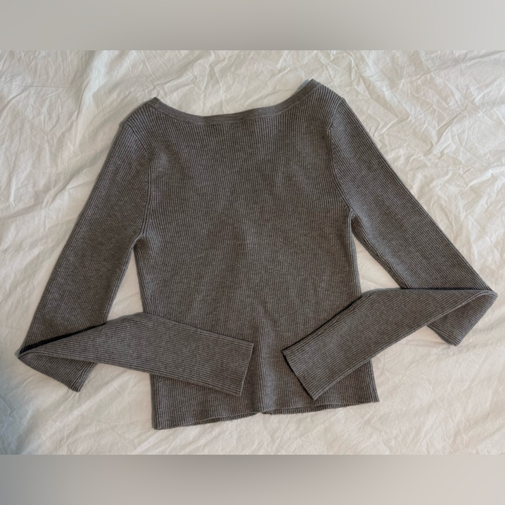 BP Gray Ribbed V Neck Button Front Cardigan - Picture 3 of 5